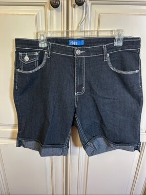 Dark Blue Denim Cuffed Women's Shorts